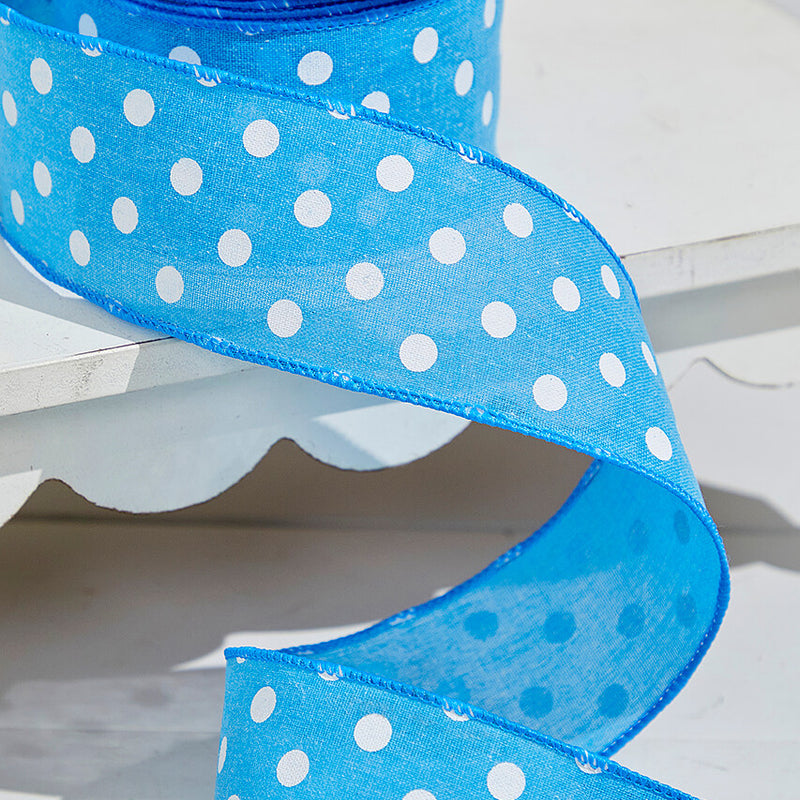 2.5"x 10 Yards Bright Blue Polka Dot Ribbon Classic Wired Spring Craft Ribbon