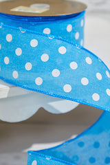 2.5" x 10 Yards Bright Blue Polka Dot Ribbon