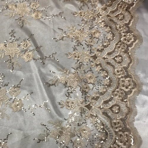 Blush Peach Sequin Lace Fabric - Embroideries On Mesh, 54" Width (1 Yard)