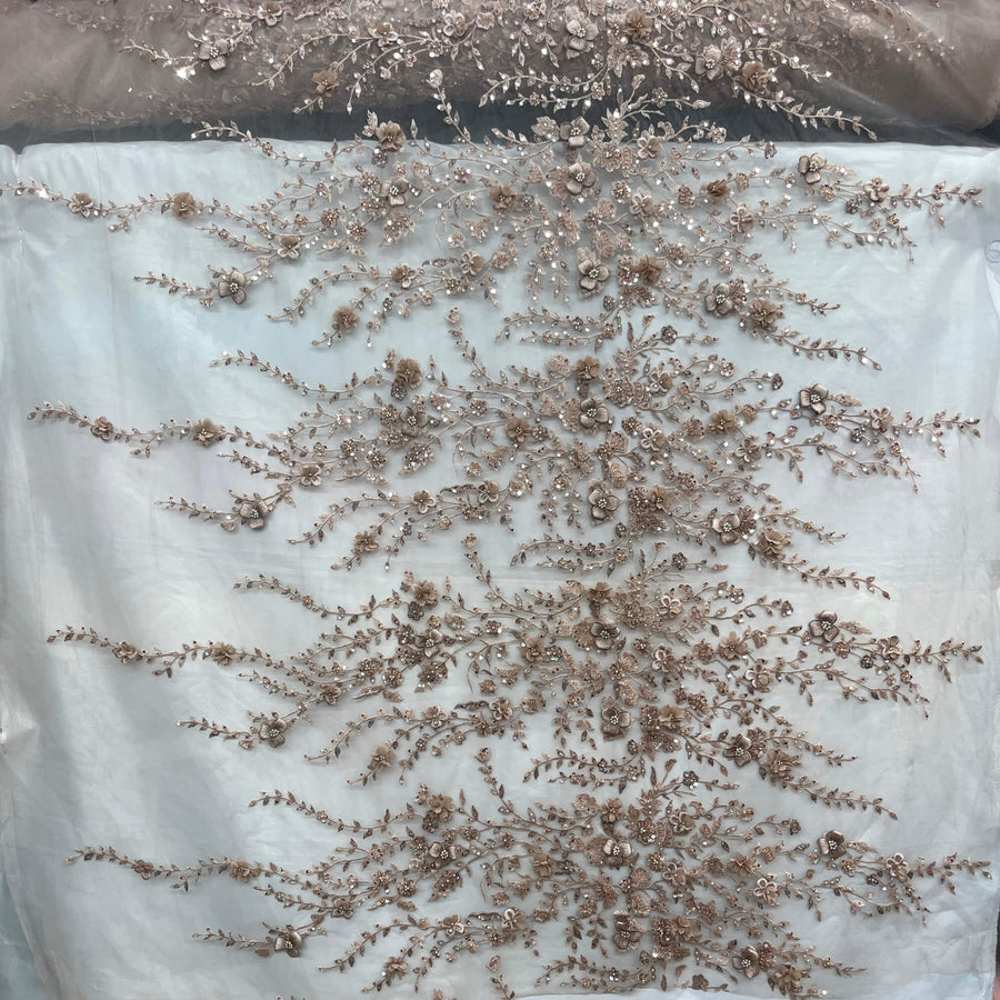 1 Yard Beaded 3D Floral Lace Fabric – Embroidered Bridal, Quinceañera Lace | Off White