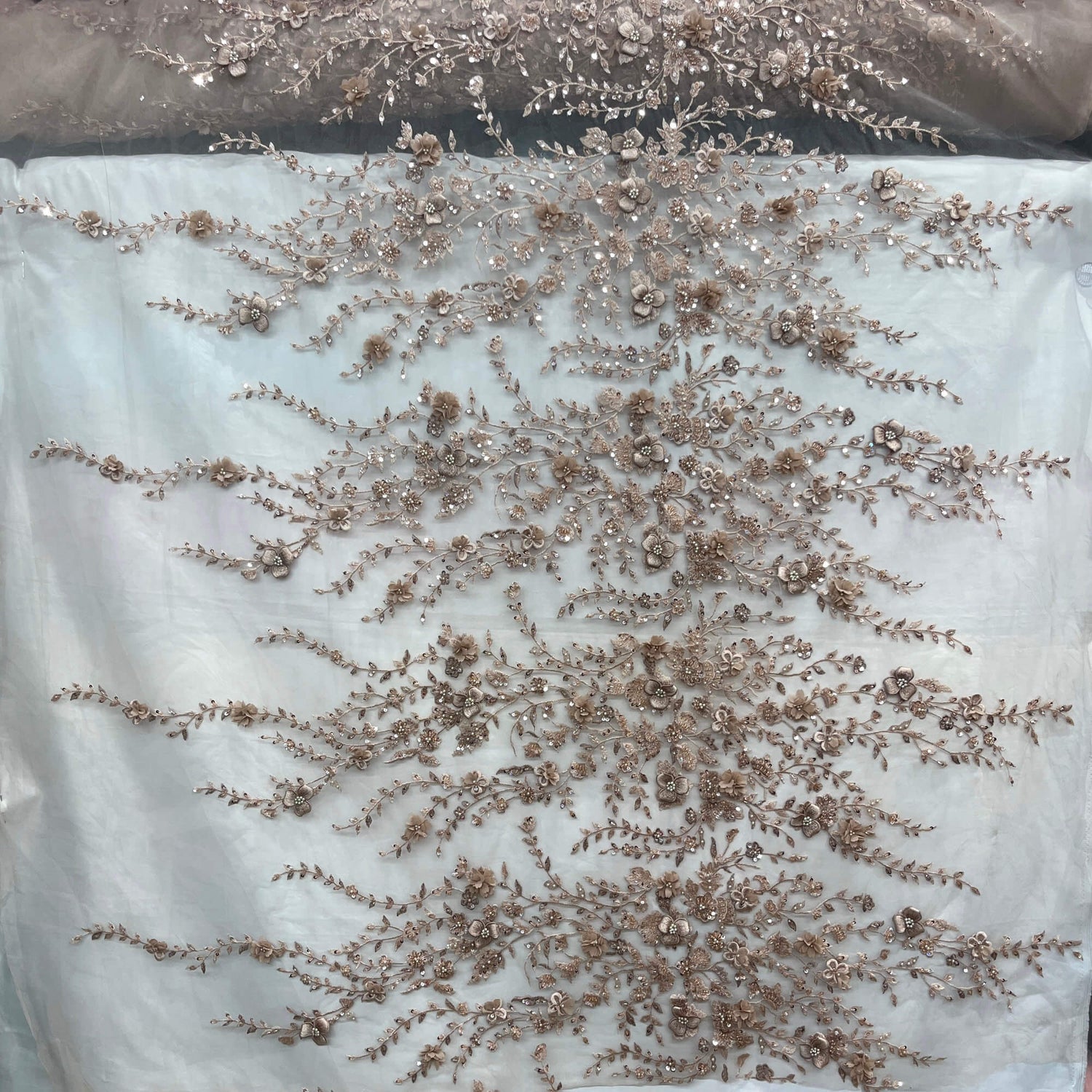 Beaded 3D Floral Lace Fabric Off White
