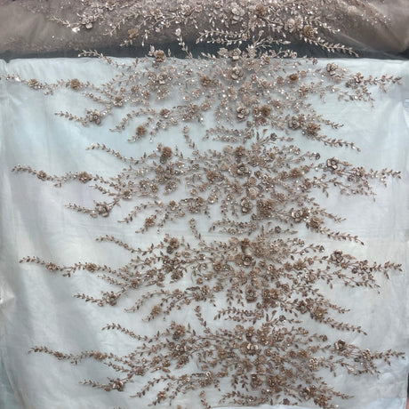 Beaded 3D Floral Lace Fabric Off White