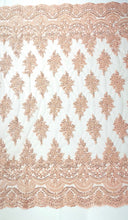 Erin Diamond Beaded Metallic Floral Embroidered Mesh Lace Fabric - Metallic Floral Beaded Embroidery, 50-54" Width (1 Yard)