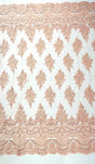 Erin Diamond Beaded Metallic Floral Embroidered Mesh Lace Fabric - Metallic Floral Beaded Embroidery, 50-54" Width (1 Yard)