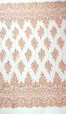 Erin Diamond Beaded Metallic Floral Embroidered Mesh Lace Fabric - Metallic Floral Beaded Embroidery, 50-54" Width (1 Yard)