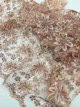 Metallic Floral Lace Design Embroidered Polyester Fabric - Floral Lace, 54" Width (1 Yard)