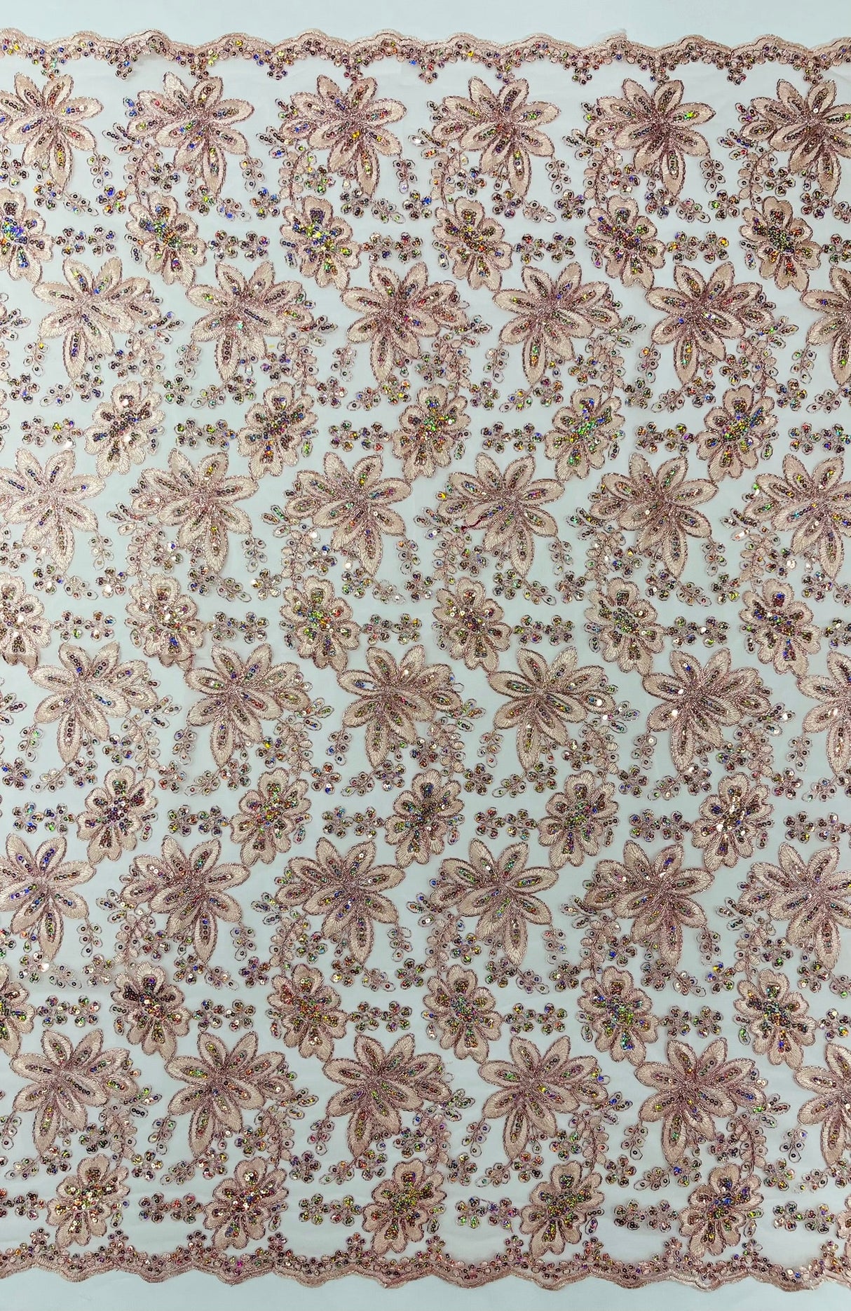 Metallic Floral Lace Design Embroidered Polyester Fabric - Floral Lace, 54" Width (1 Yard)