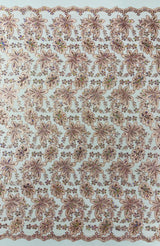 Metallic Floral Lace Design Embroidered Polyester Fabric - Floral Lace, 54" Width (1 Yard)