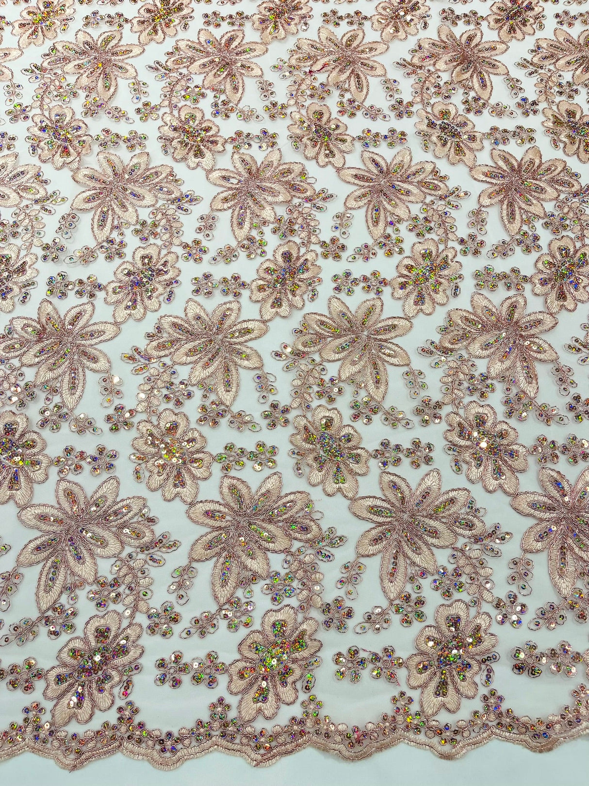 Metallic Floral Lace Design Embroidered Polyester Fabric - Floral Lace, 54" Width (1 Yard)