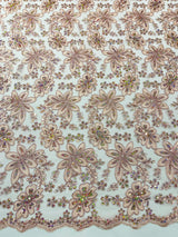 Metallic Floral Lace Design Embroidered Polyester Fabric - Floral Lace, 54" Width (1 Yard)