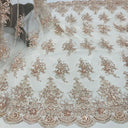 Beaded Lace Fabric on Polyester Net Mesh 50"