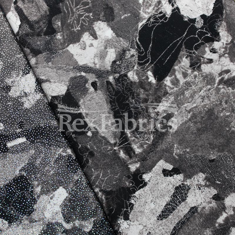 Boho Pretty Nylon Spandex Fabric - Gray, Purple, Floral Print, With Or Without Foil, 58/60" Width (1 Yard)