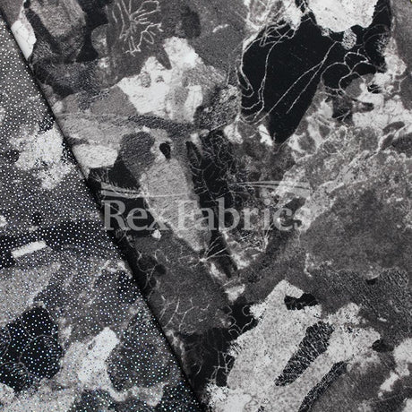 Boho Pretty Nylon Spandex Fabric - Gray, Purple, Floral Print, With Or Without Foil, 58/60" Width (1 Yard)