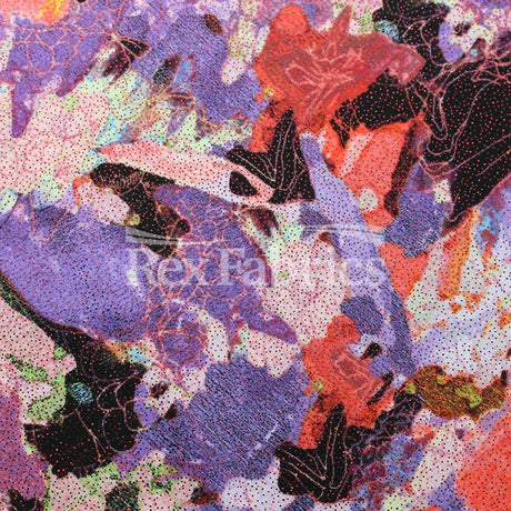 Boho Pretty Nylon Spandex Fabric - Gray, Purple, Floral Print, With Or Without Foil, 58/60" Width (1 Yard)
