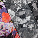 Boho Pretty Nylon Spandex Fabric - Gray, Purple, Floral Print, With Or Without Foil, 58/60" Width (1 Yard)
