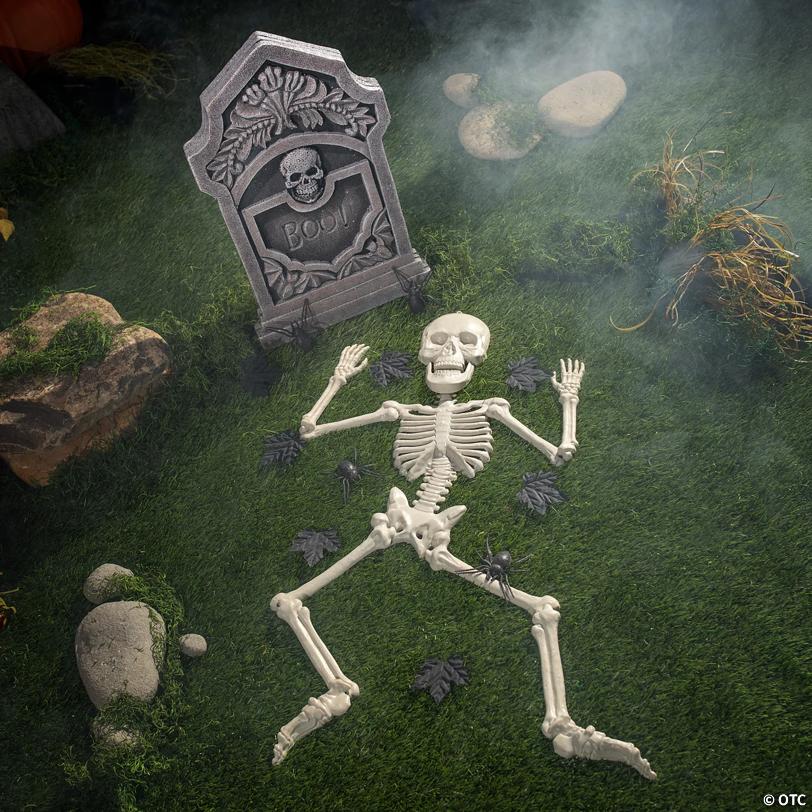 Boo! Tombstone & Skeleton Graveyard Halloween Decorations Set – 14 Pc.