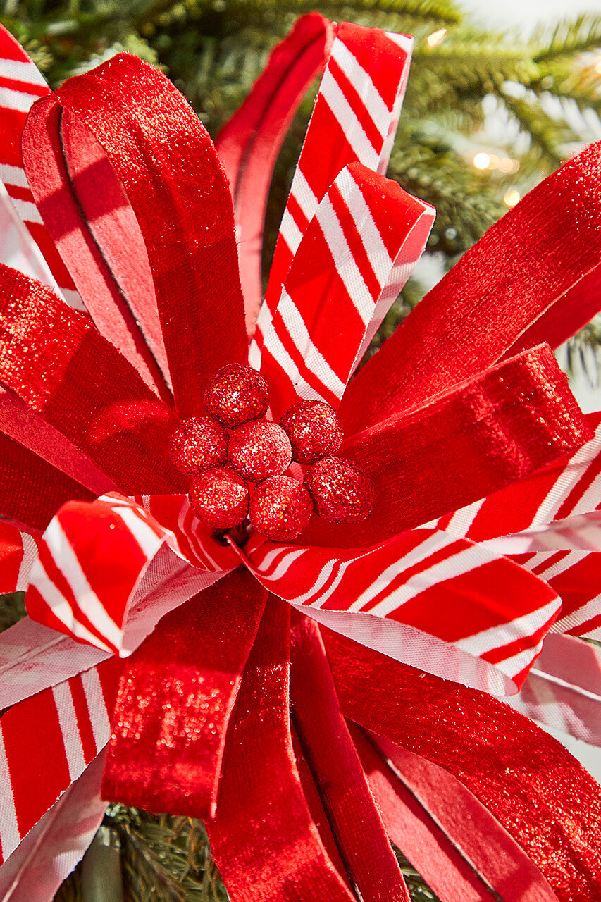 22 Inch Red & White Ribbon Flower Stem