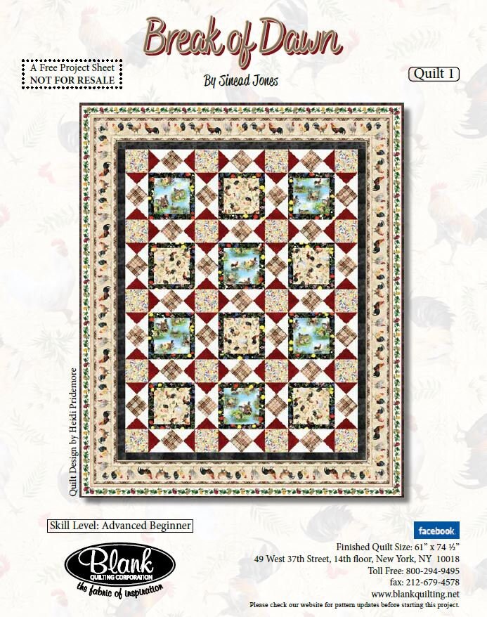 Quilting Cotton Break of Dawn Chickens Roosters and Butterflies Blank Quilting