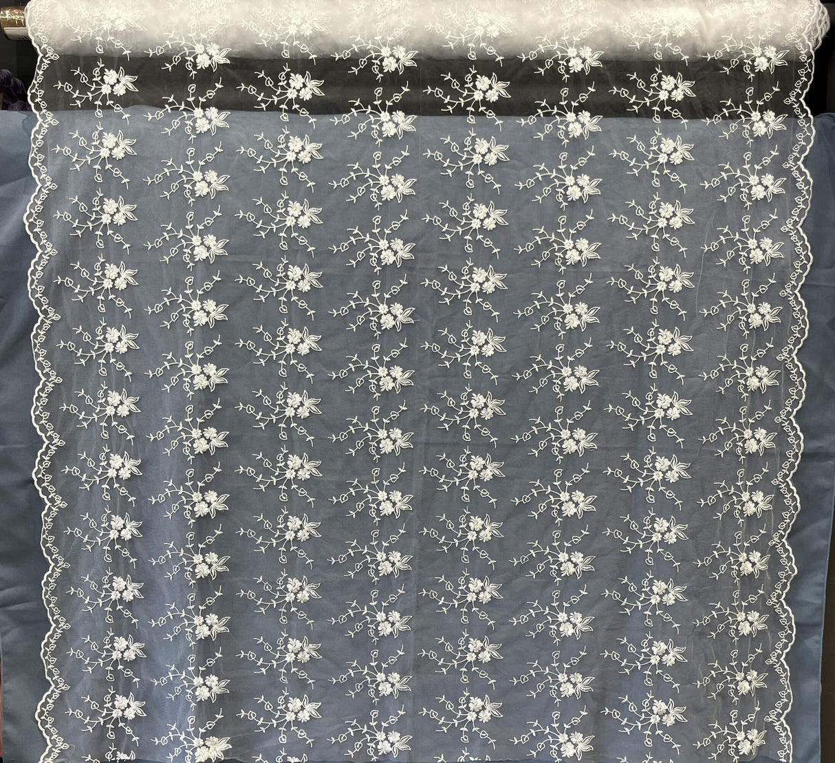 Floral Embroidered Lace Fabric White