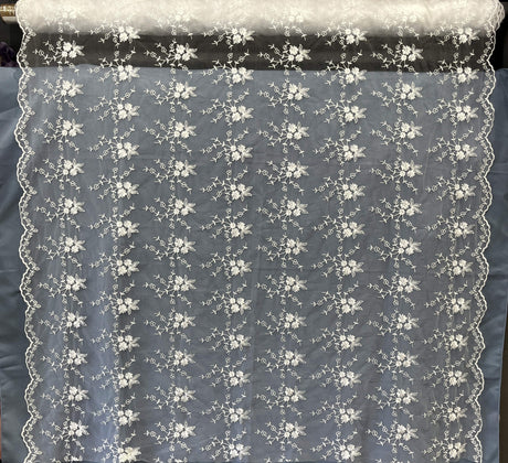 Floral Embroidered Lace Fabric White