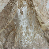 Beaded Corded Bridal Lace Fabric on Polyester Net Mesh