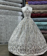 Beaded Lace Fabric on Polyester Net Mesh 52"