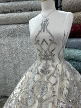 Beaded Lace Fabric on Polyester Net Mesh 52"