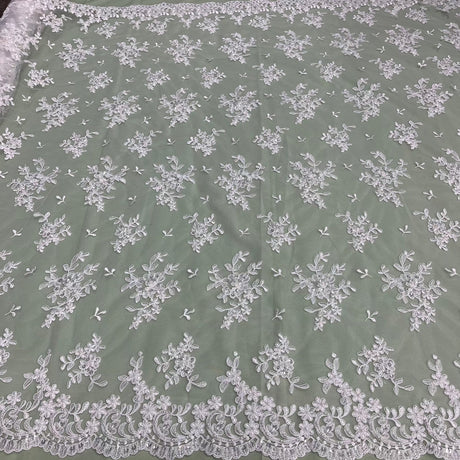 1 Yard Luxurious Beaded and Corded Bridal Lace Fabric Embroidered on Polyester Net Mesh 52 inch Width