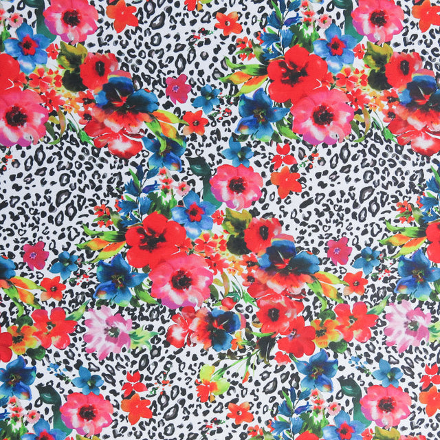 Swim Knit Bright Floral on Leopard 34" Remnant