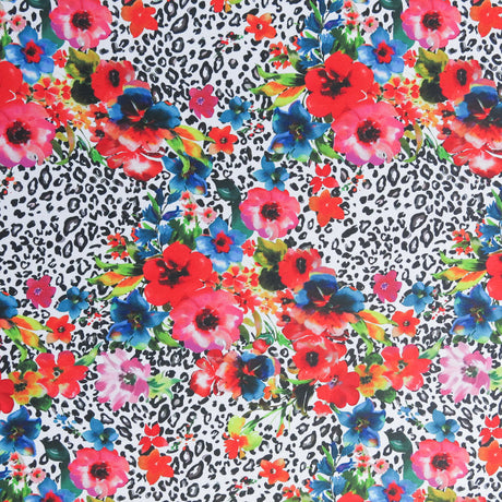 Swim Knit Bright Floral on Leopard Poly Spandex