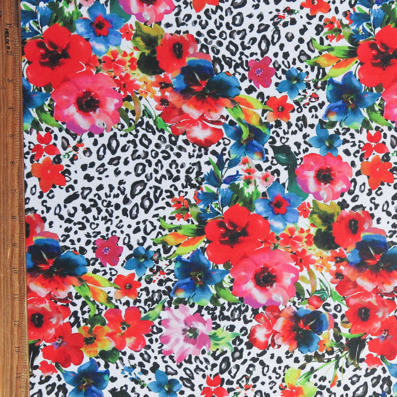 Swim Knit Bright Floral on Leopard 34" Remnant