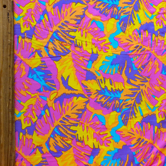 Swim Knit Bright Palms Poly Spandex 4-Way Stretch