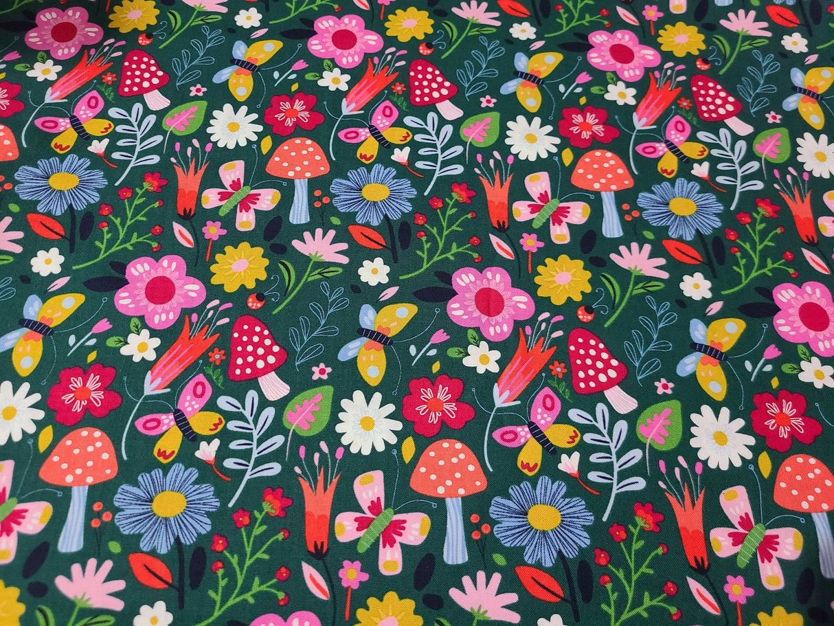Quilting Cotton Mushroom Floral Brother Sister Design 100% Cotton