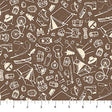 Cotton Camping Sketches Fabric Brown 44/45"