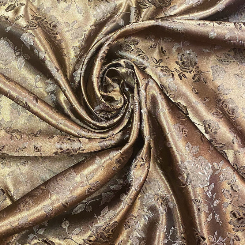 Brown Jacquard Satin Fabric - Brown Jacquard, 58"-60" Width
