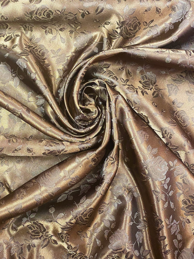 Brown Jacquard Satin Fabric - Brown Jacquard, 58"-60" Width