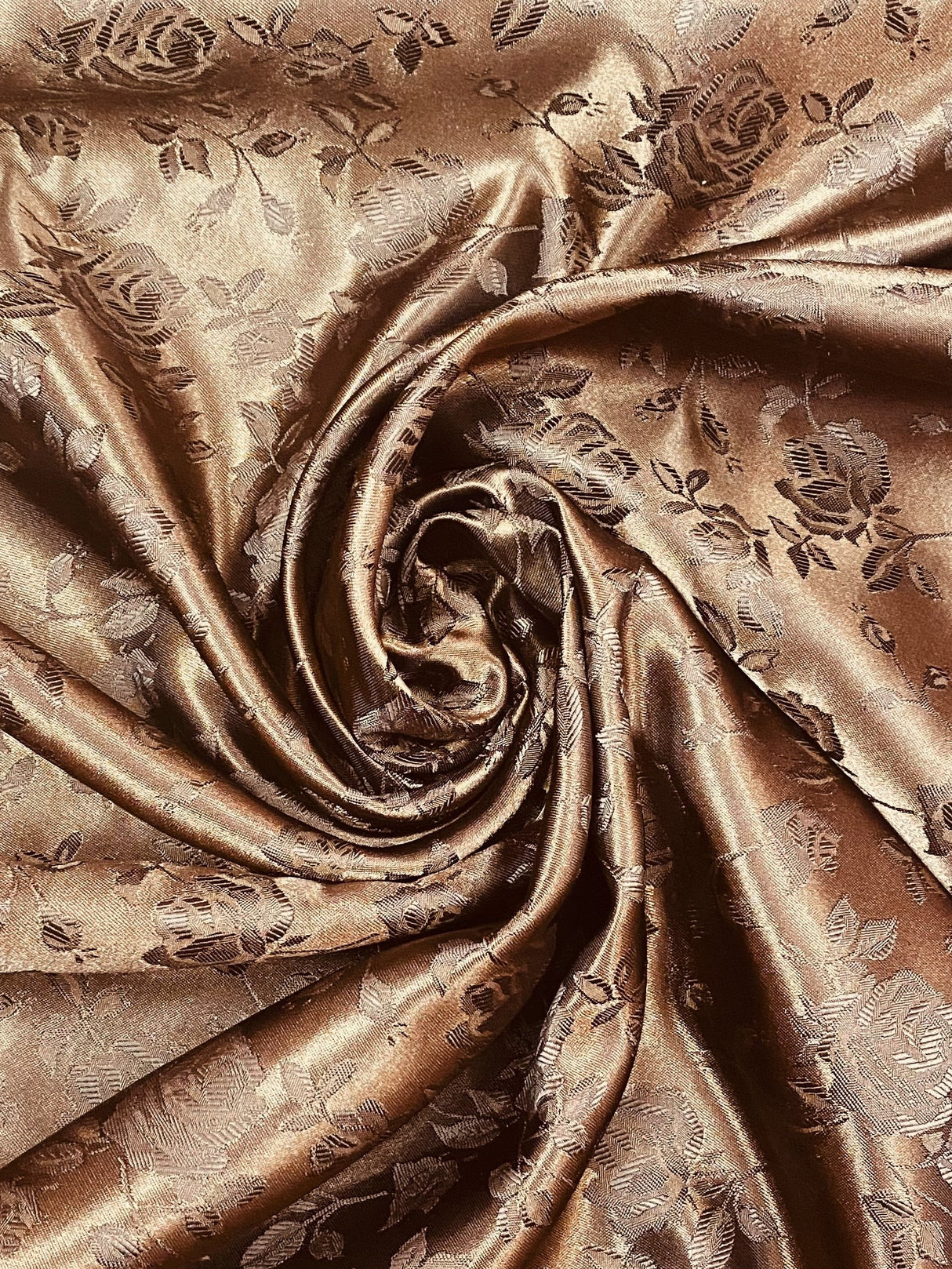 Brown Jacquard Satin Fabric - Brown Jacquard, 58"-60" Width
