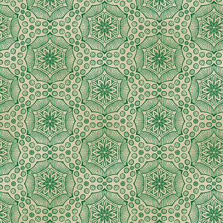 Cotton Fabric Bubbalon Emerald/Sand Ground Works 44/45"