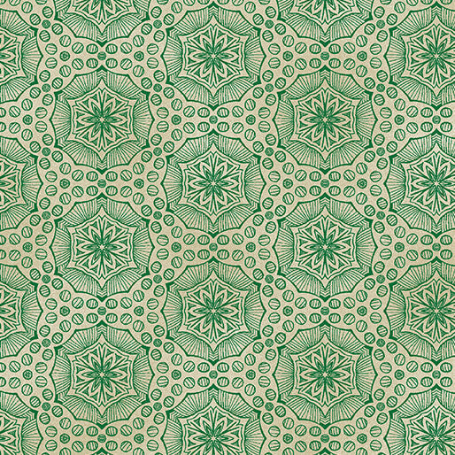 Cotton Fabric Bubbalon Emerald/Sand Ground Works 44/45"