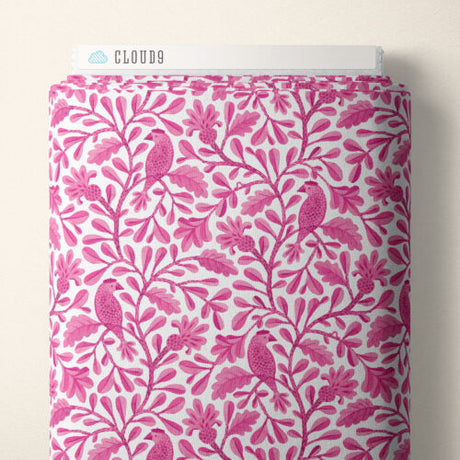 Cotton Print Bubblegum Roux Birds and Branches Fabric 44/45"