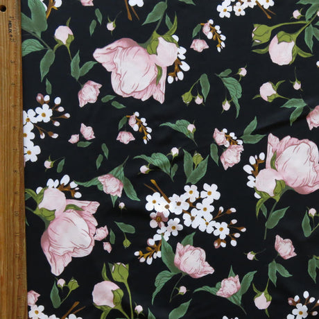Swim Knit Nylon Spandex Buds and Bloom Floral Black