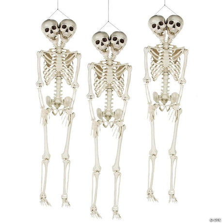 Bulk Set of 3 Two-Headed Life-Size Posable Skeleton Halloween Decorations