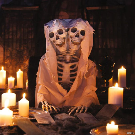 Bulk Set of 3 Two-Headed Life-Size Posable Skeleton Halloween Decorations