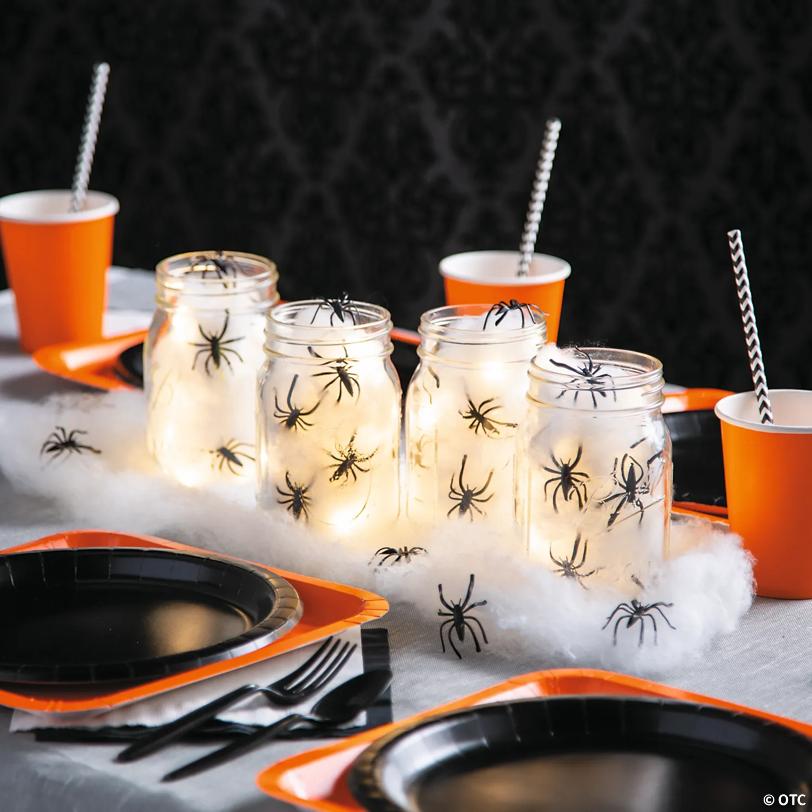 Bulk 48 Pc. Stretchable Spider Webs with Black Plastic Spiders