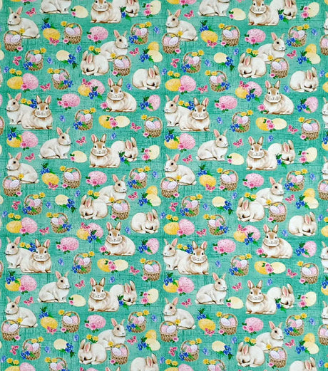 Quilting Cotton Bunnies & Eggs on Sage Easter Fabric