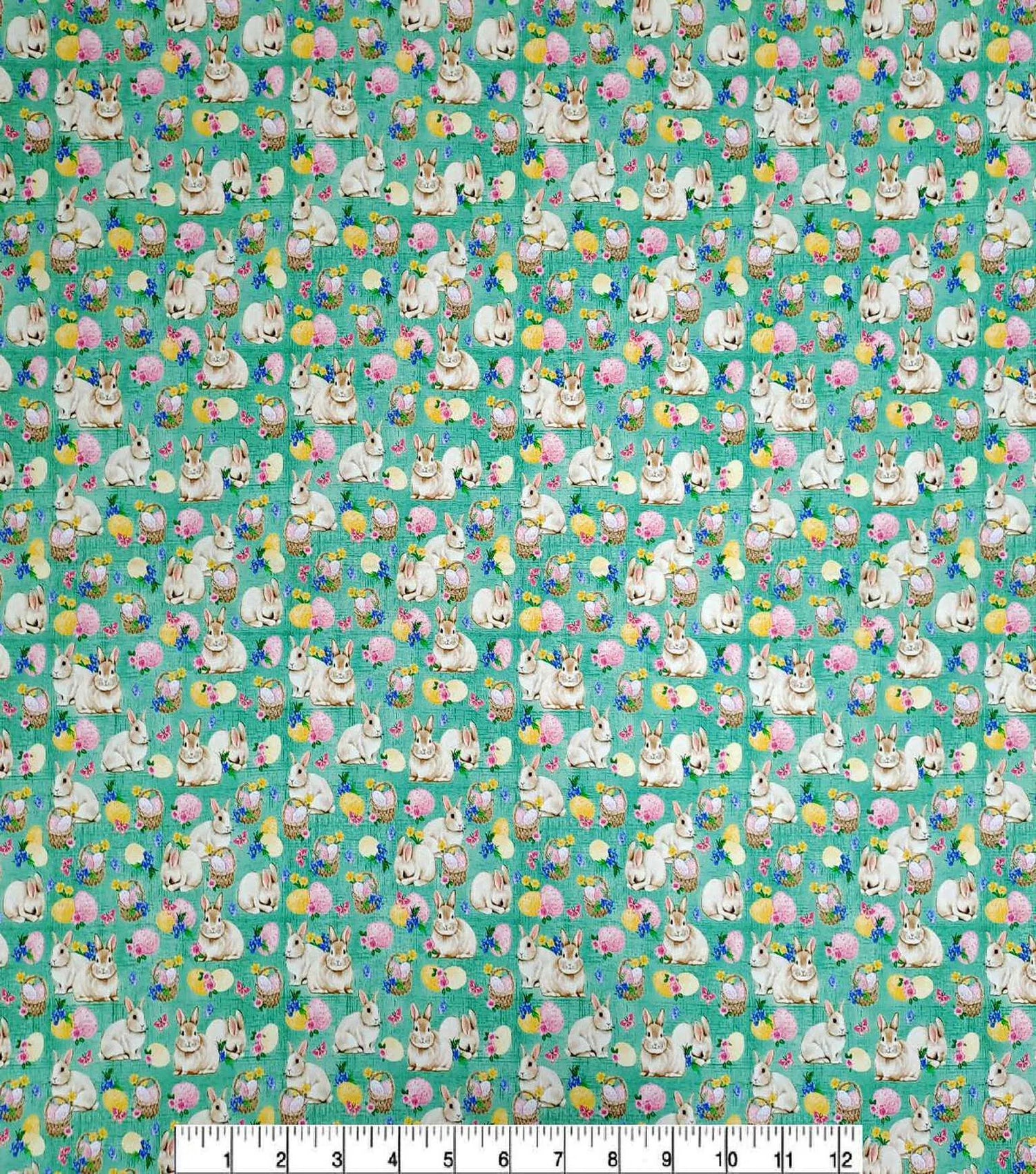 Quilting Cotton Bunnies & Eggs on Sage Easter Fabric