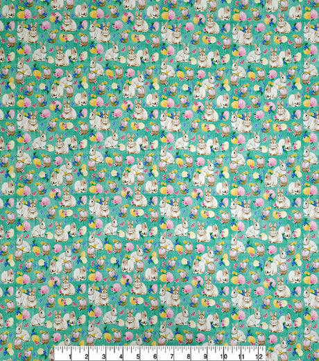 Quilting Cotton Bunnies & Eggs on Sage Easter Fabric