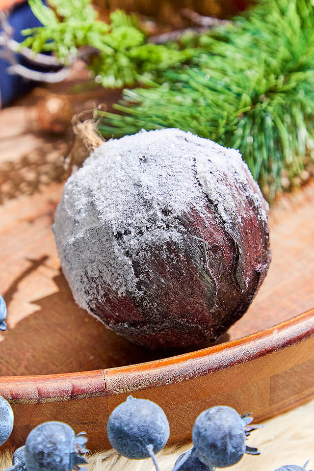 4" Bark with Snow Ball Ornament