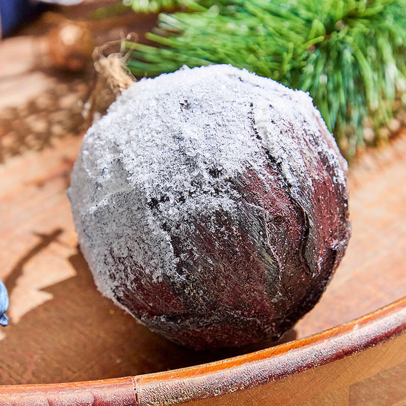 4 Inch Bark with Snow Ball Christmas Ornament Rustic Decorative Hanging Ornament