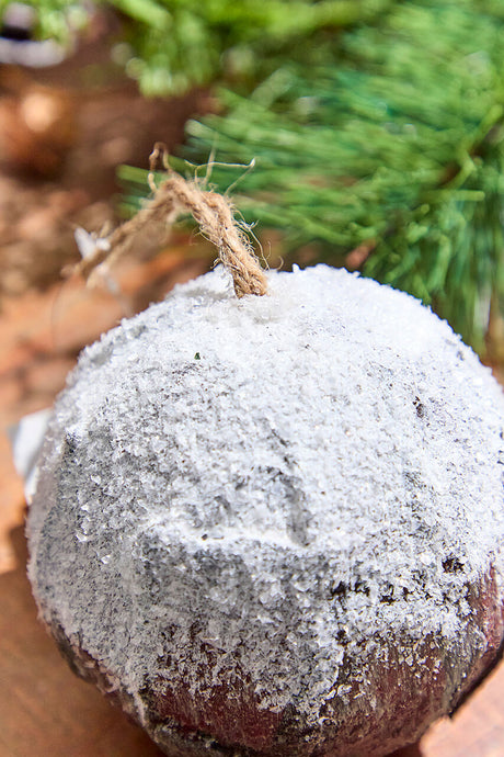 4 Inch Bark with Snow Ball Christmas Ornament Rustic Decorative Hanging Ornament